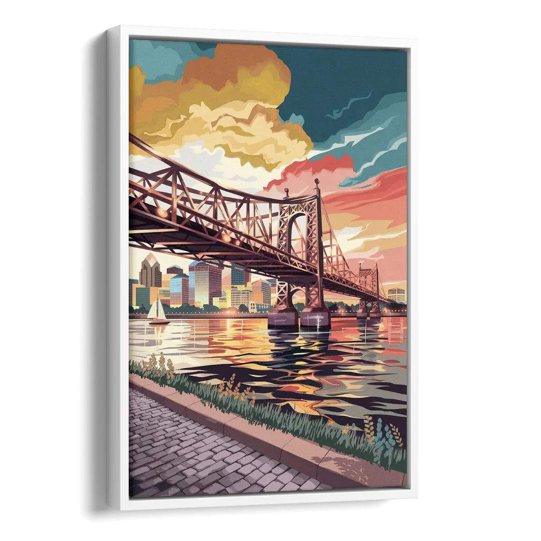 Philadelphia Waterfront Side - White Canvas Wall Art