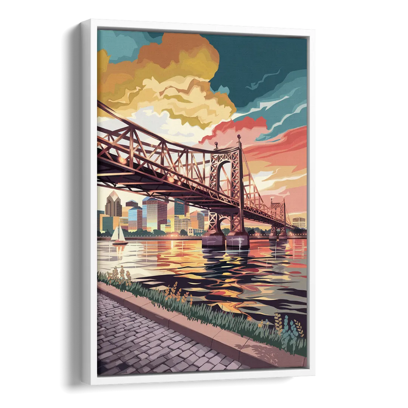 Philadelphia Waterfront Side - White Canvas Wall Art