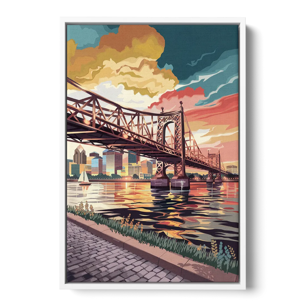Philadelphia Waterfront Front - White Canvas Wall Art