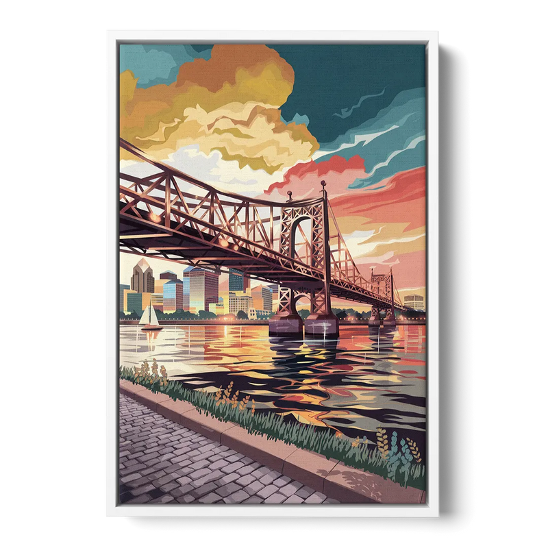 Philadelphia Waterfront Front - White Canvas Wall Art