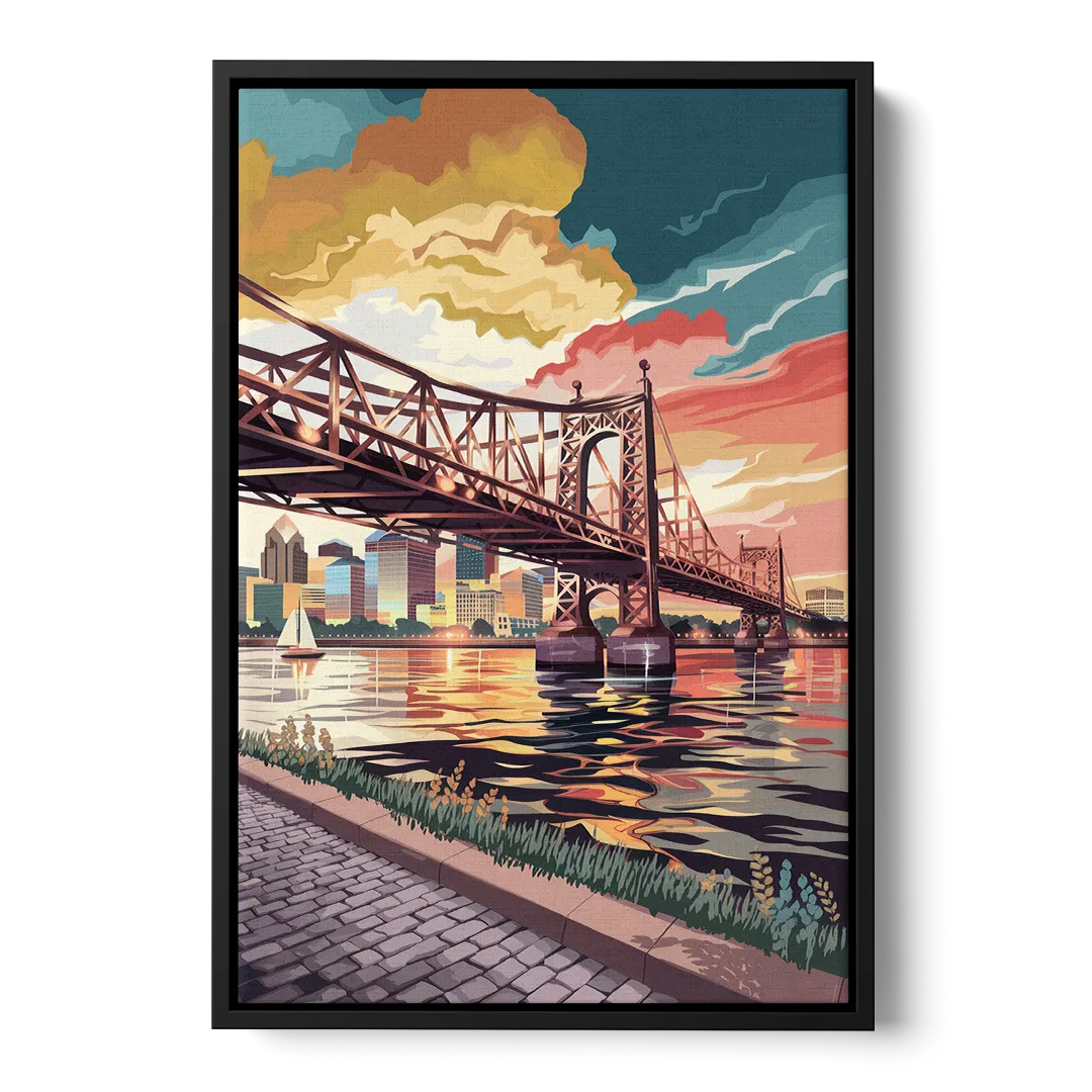 Philadelphia Waterfront Front - Black Canvas Wall Art