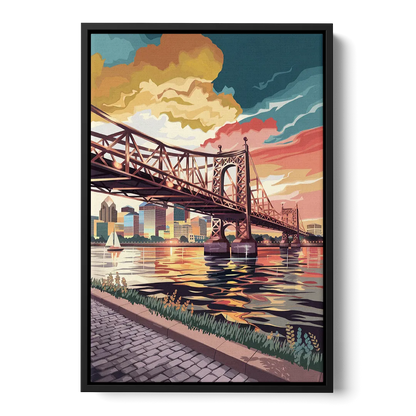 Philadelphia Waterfront Front - Black Canvas Wall Art