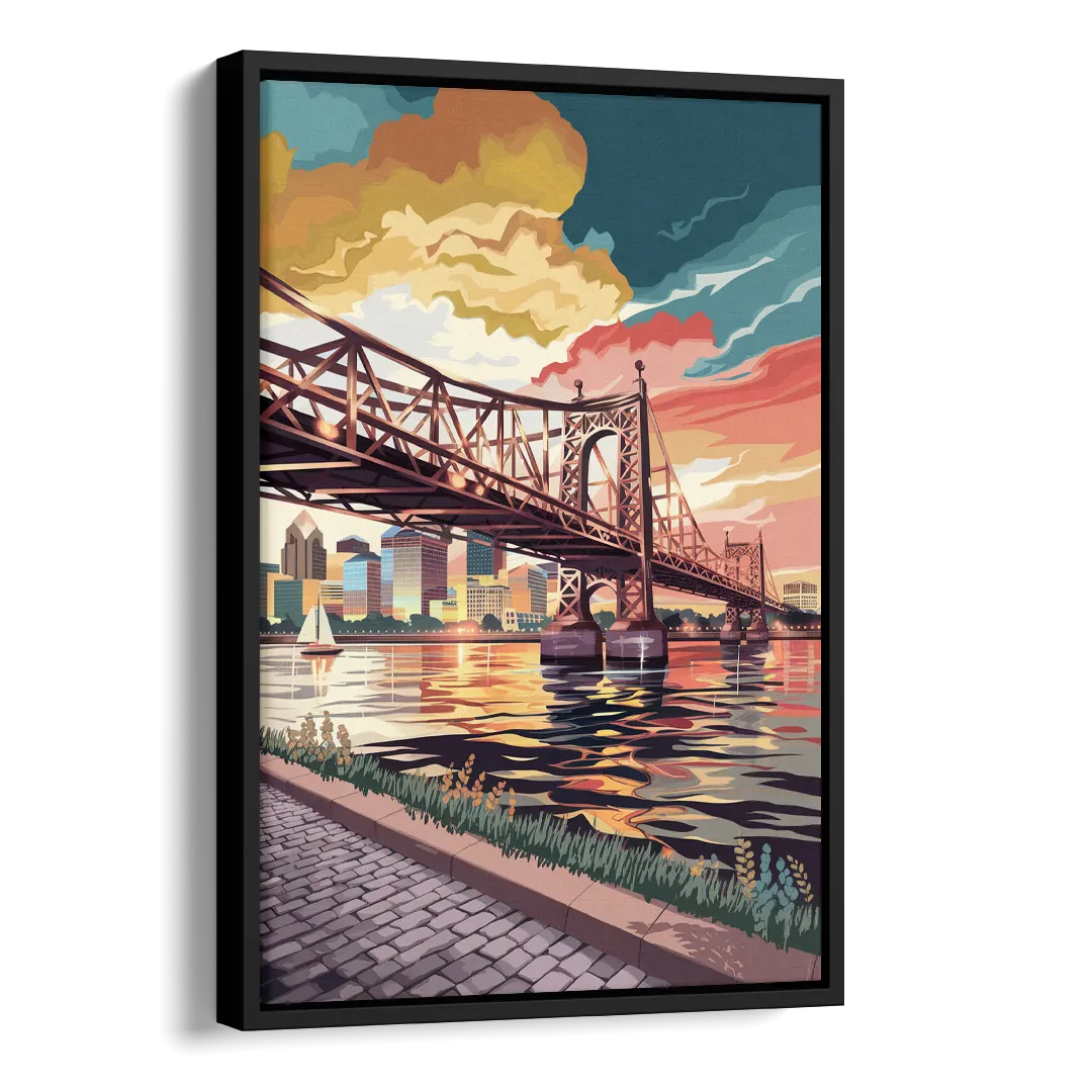 Philadelphia Waterfront Side - Black Canvas Wall Art
