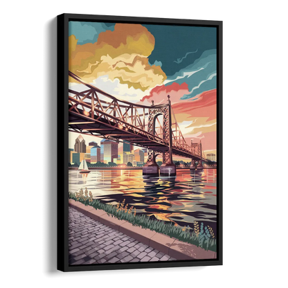 Philadelphia Waterfront Side - Black Canvas Wall Art