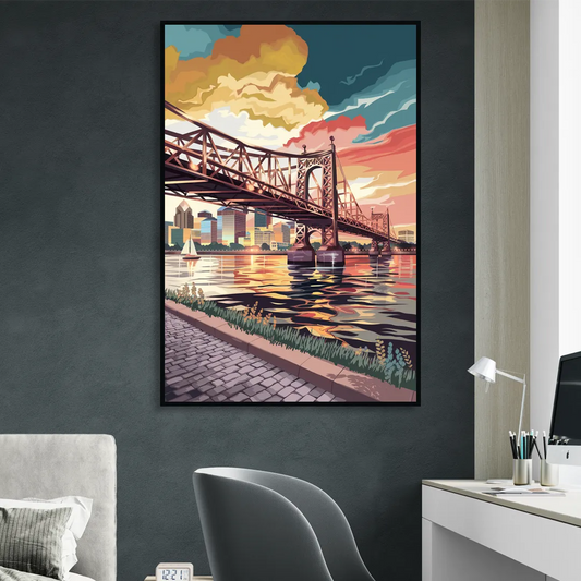 Philadelphia Waterfront Living Room - Black Canvas Wall Art