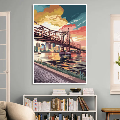 Philadelphia Waterfront Sitting Room - White Canvas Wall Art