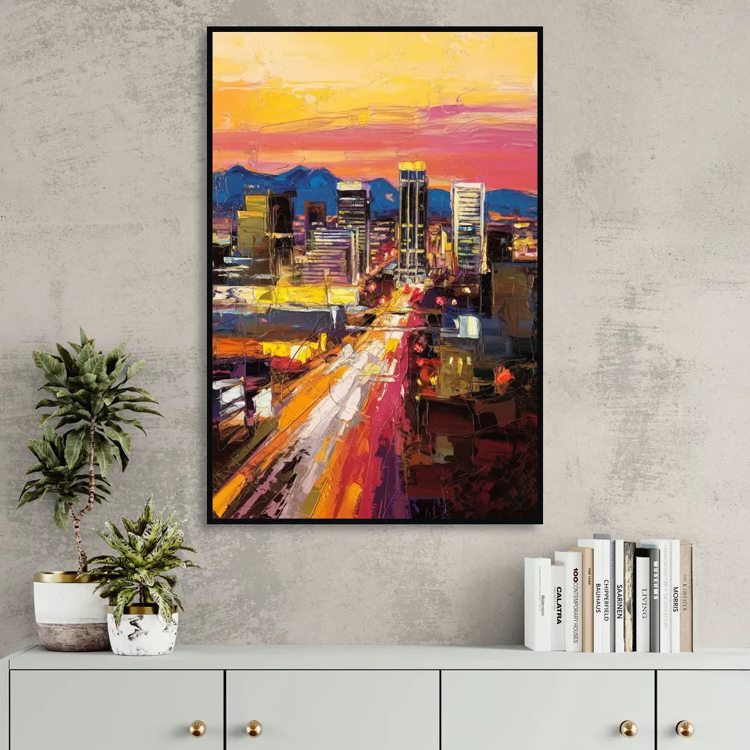 Phoenix Arizona Downtown Lights Living Room - Black Canvas Wall Art