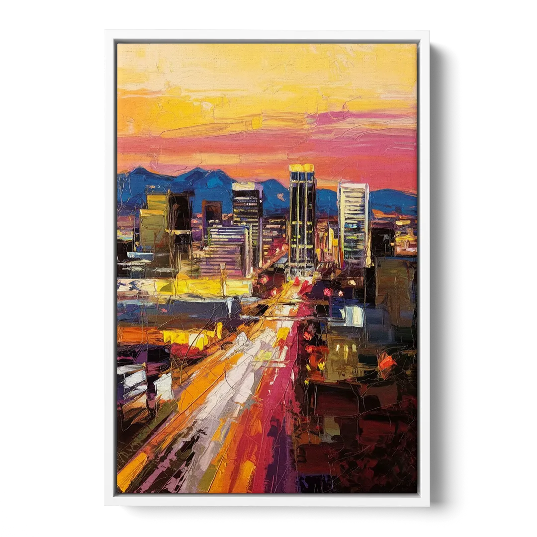 Phoenix Arizona Downtown Lights Front - White Canvas Wall Art