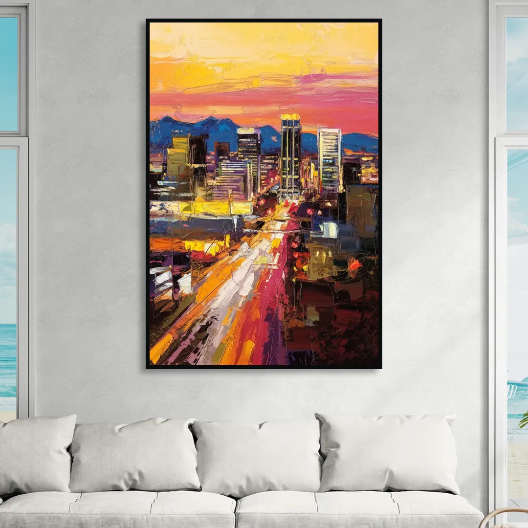 Phoenix Arizona Downtown Lights Sitting Room - Black Canvas Wall Art