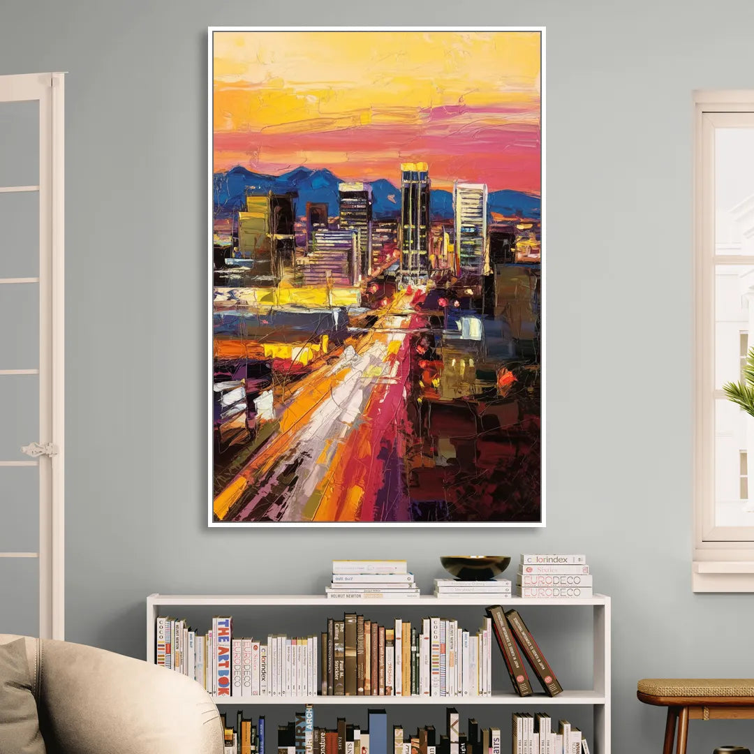 Phoenix Arizona Downtown Lights Living Room - White Canvas Wall Art