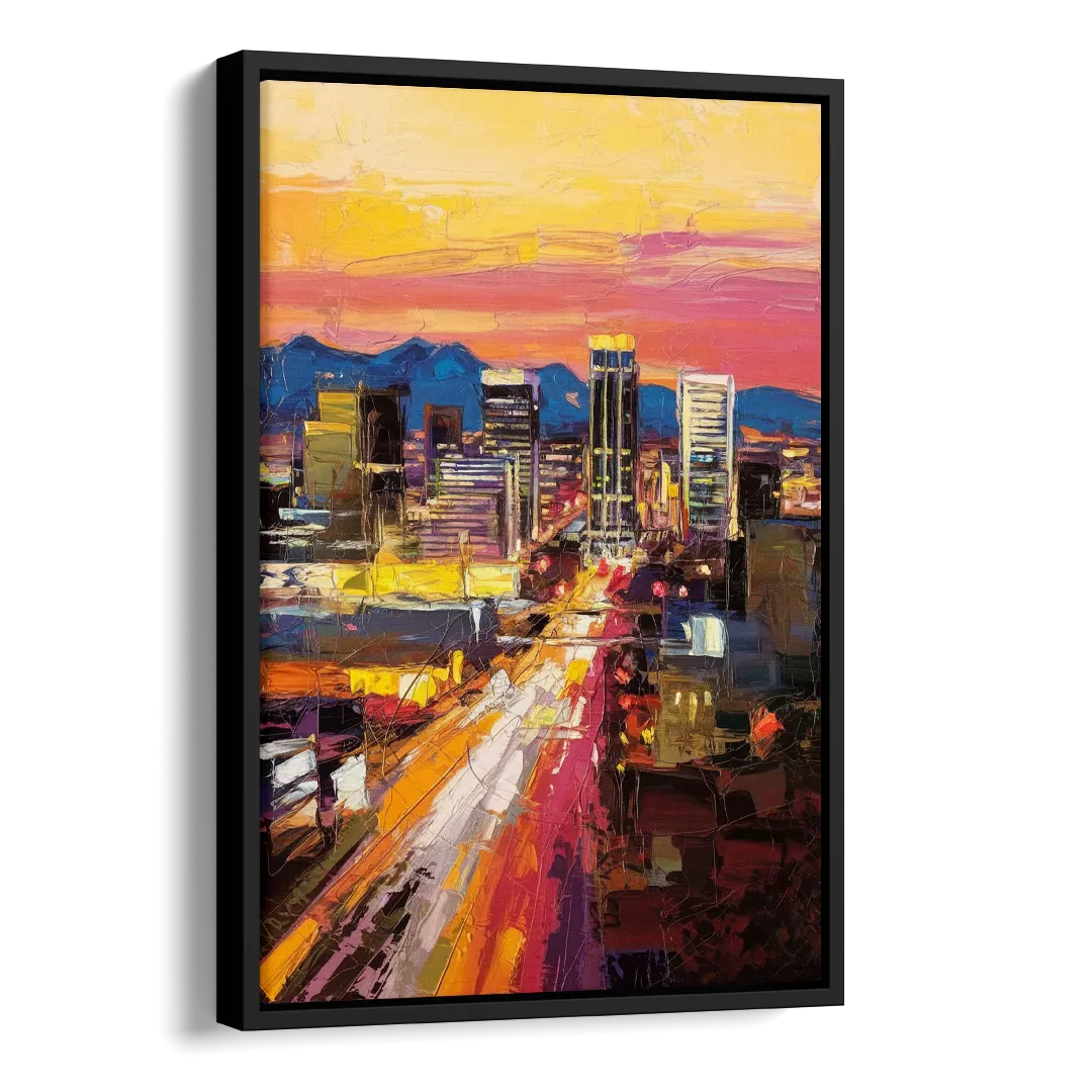 Phoenix Arizona Downtown Lights Side - Black Canvas Wall Art
