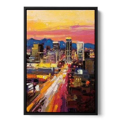 Phoenix Arizona Downtown Lights Front - Black Canvas Wall Art