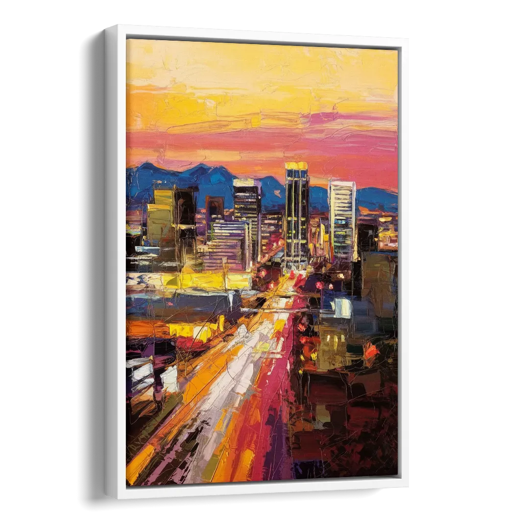 Phoenix Arizona Downtown Lights Side - White Canvas Wall Art