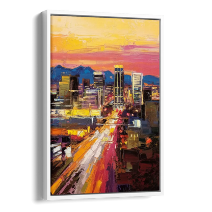 Phoenix Arizona Downtown Lights Side - White Canvas Wall Art