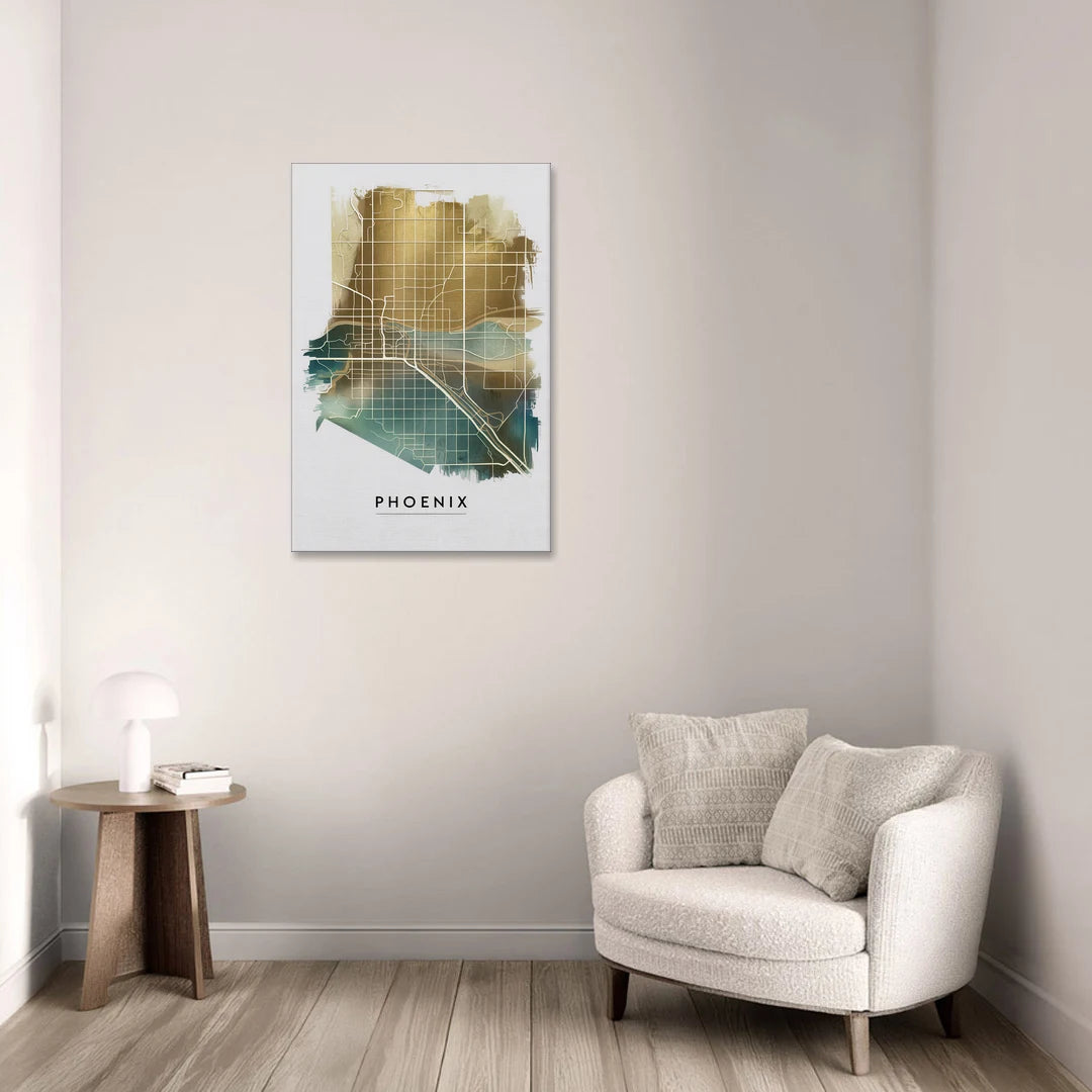 Phoenix Arizona Map Design - Canvas Wall Art - Sofa - 24x36