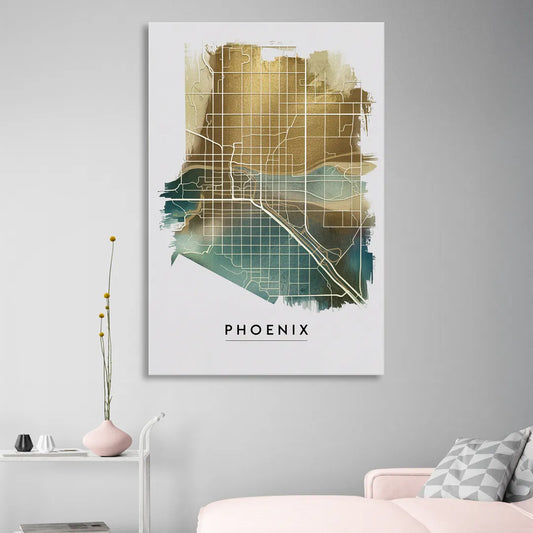 Phoenix Arizona Map Design Living Room - Canvas Wall Art