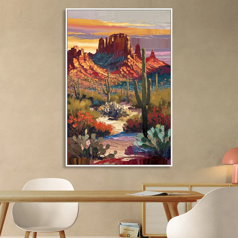 Phoenix Arizona Mountainscape Sitting Room - White Canvas Wall Art