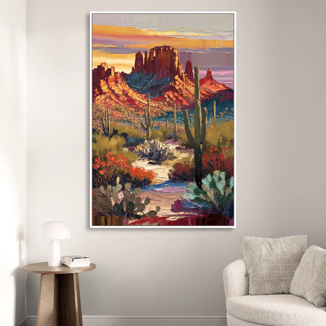 Phoenix Arizona Mountainscape Living Room - White Canvas Wall Art
