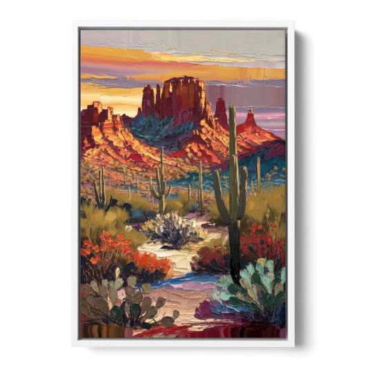 Phoenix Arizona Mountainscape - White Framed Canvas Wall Art - Front