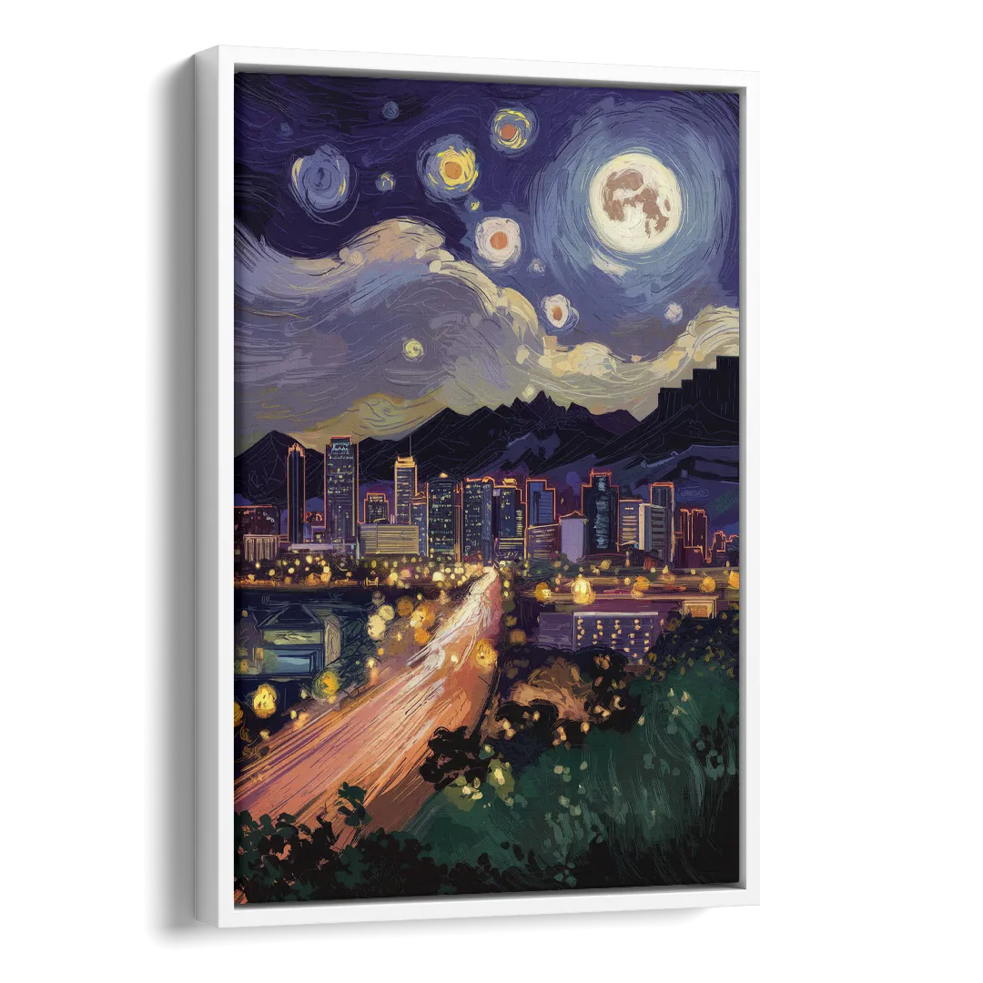 Phoenix Arizona Nightscape Side - White Canvas Wall Art