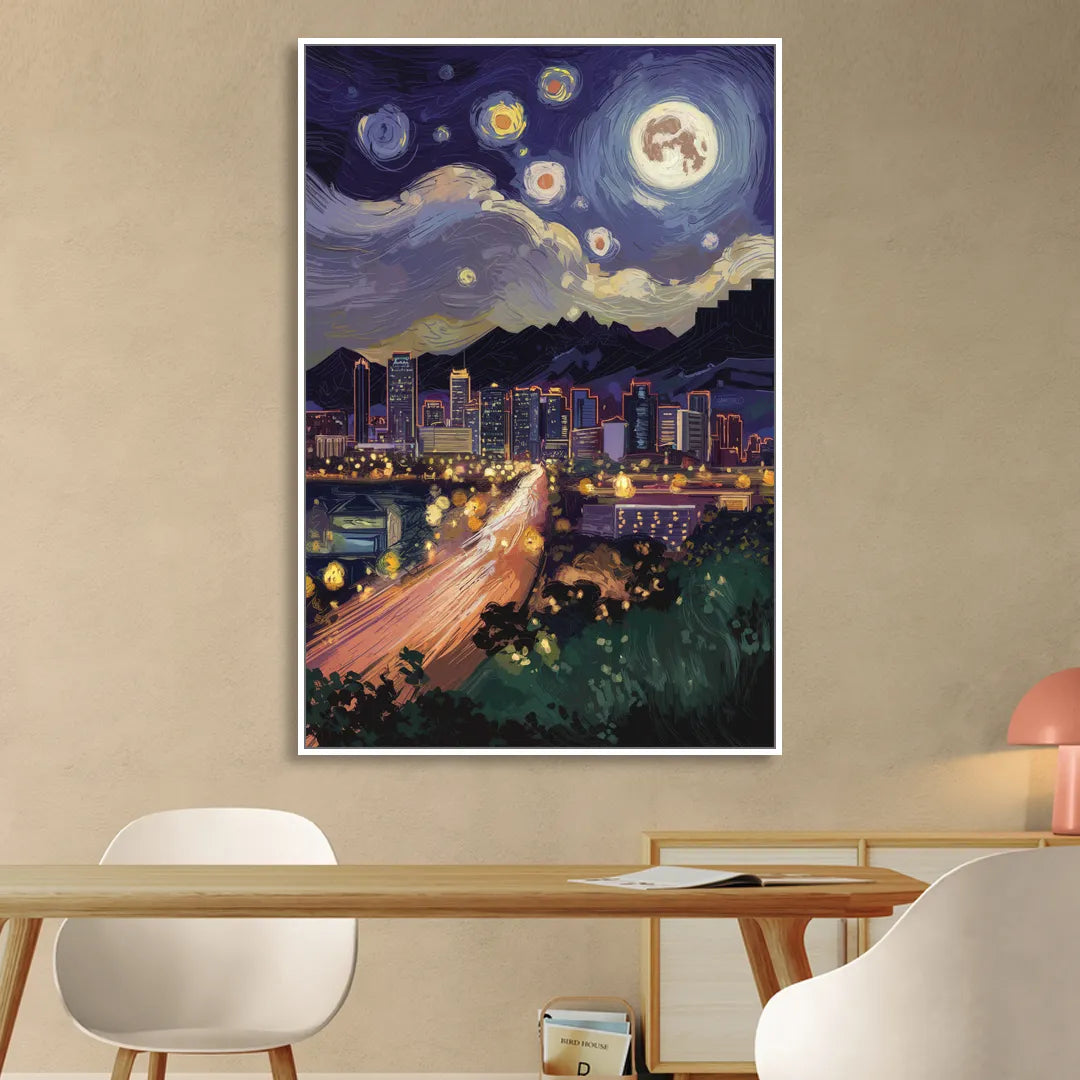 Phoenix Arizona Nightscape Living Room - White Canvas Wall Art