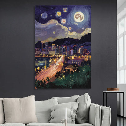 Phoenix Arizona Nightscape Sitting Room - Canvas Wall Art