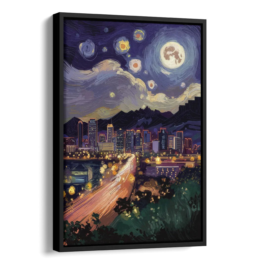 Phoenix Arizona Nightscape Side - Black Canvas Wall Art