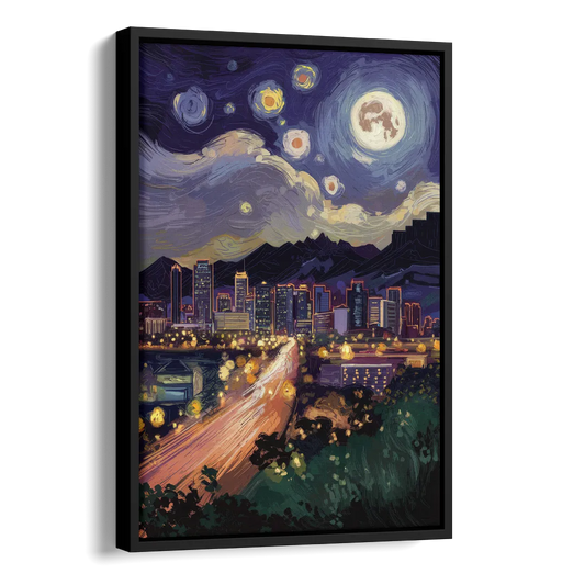 Phoenix Arizona Nightscape Side - Black Canvas Wall Art