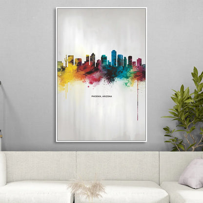 Phoenix Arizona Skyline View Sitting Room - White Canvas Wall Art