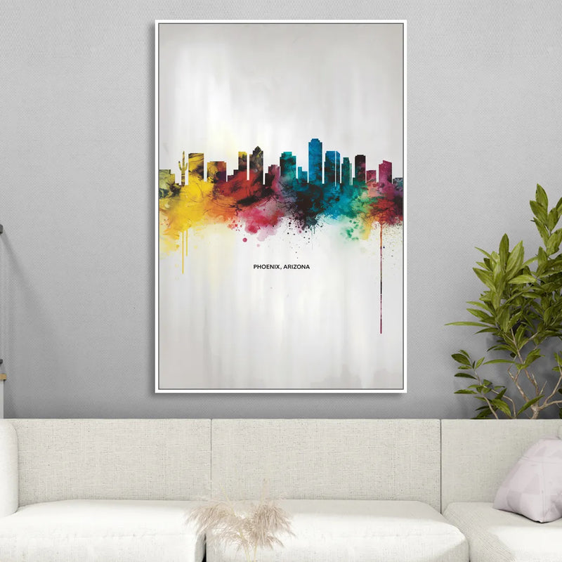 Phoenix Arizona Skyline View Sitting Room - White Canvas Wall Art