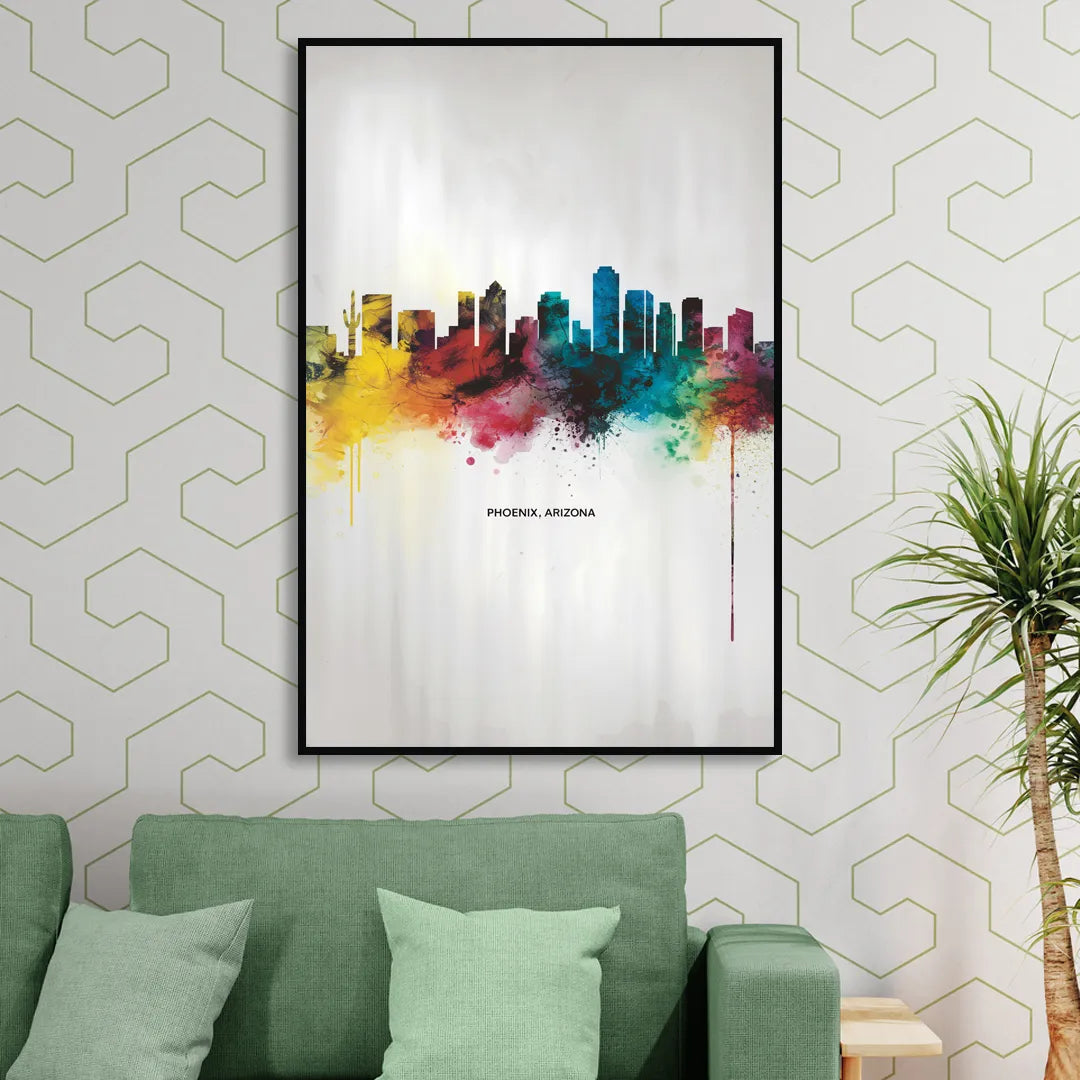 Phoenix Arizona Skyline View Living Room - Black Canvas Wall Art