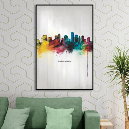 Phoenix Arizona Skyline View Living Room - Black Canvas Wall Art