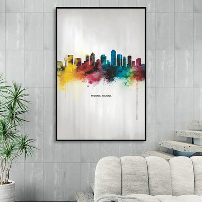 Phoenix Arizona Skyline View Sitting Room - Black Canvas Wall Art