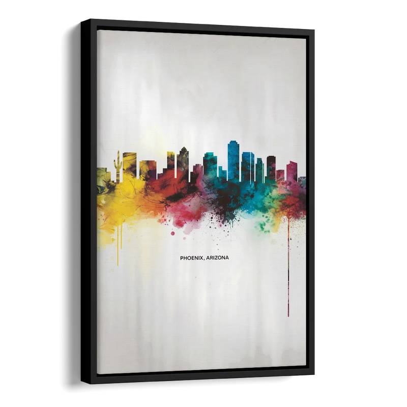Phoenix Arizona Skyline View Side - Black Canvas Wall Art