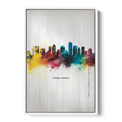 Phoenix Arizona Skyline View Front - White Canvas Wall Art