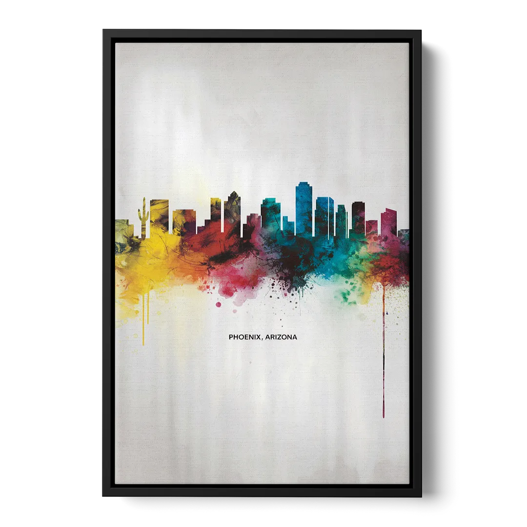 Phoenix Arizona Skyline View Front - Black Canvas Wall Art