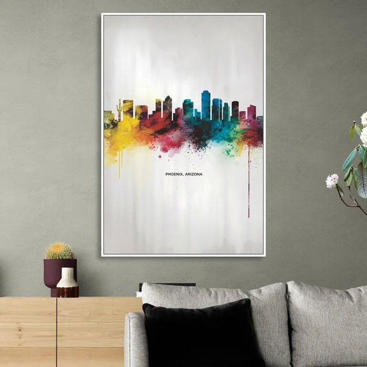 Phoenix Arizona Skyline View Living Room - White Canvas Wall Art