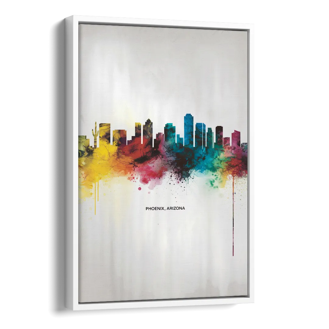 Phoenix Arizona Skyline View Side - White Canvas Wall Art
