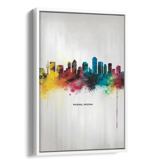 Phoenix Arizona Skyline View Side - White Canvas Wall Art