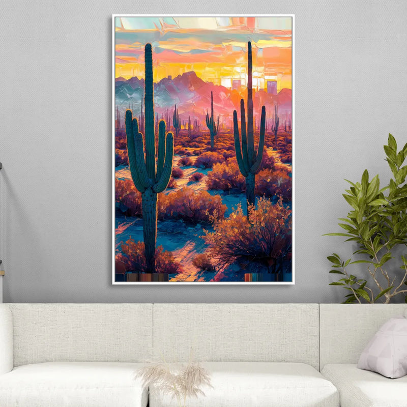 Phoenix Arizona Sunset Glow Living Room - White Canvas Wall Art