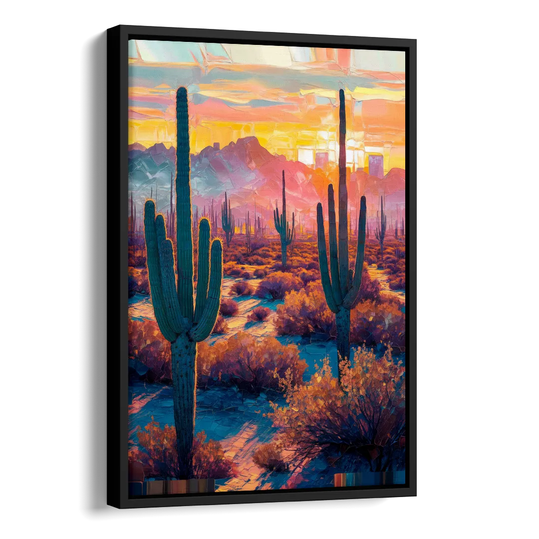 Phoenix Arizona Sunset Glow Side - Black Canvas Wall Art