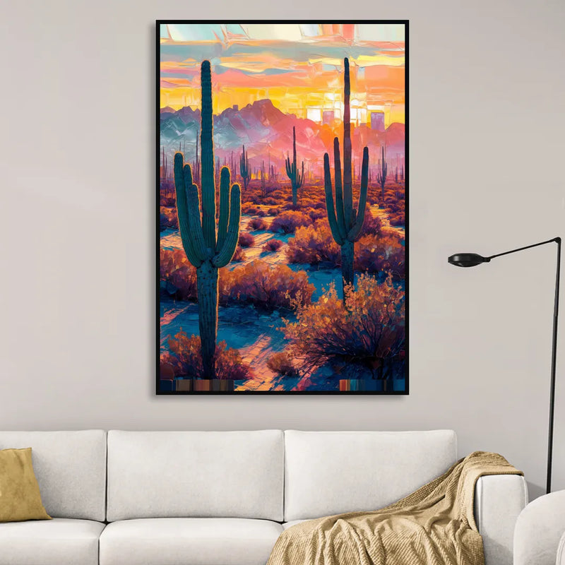 Phoenix Arizona Sunset Glow Sitting Room - Black Canvas Wall Art