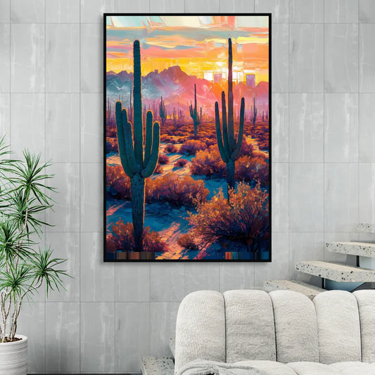 Phoenix Arizona Sunset Glow Living Room - Black Canvas Wall Art