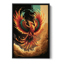 Phoenix Bird Abstract Artwork - Black Framed Canvas Wall Art - Front