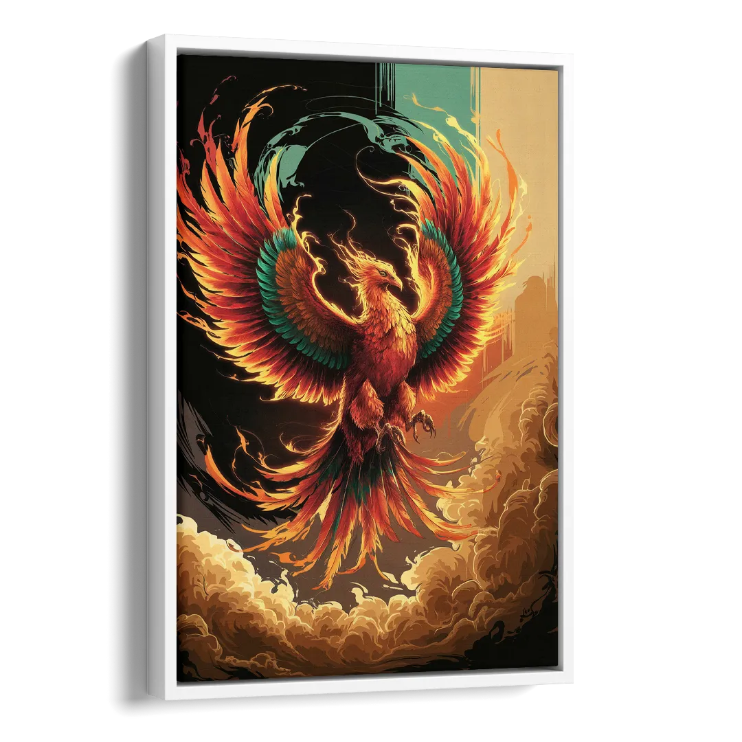 Phoenix Bird Abstract Artwork Side - White Canvas Wall Art