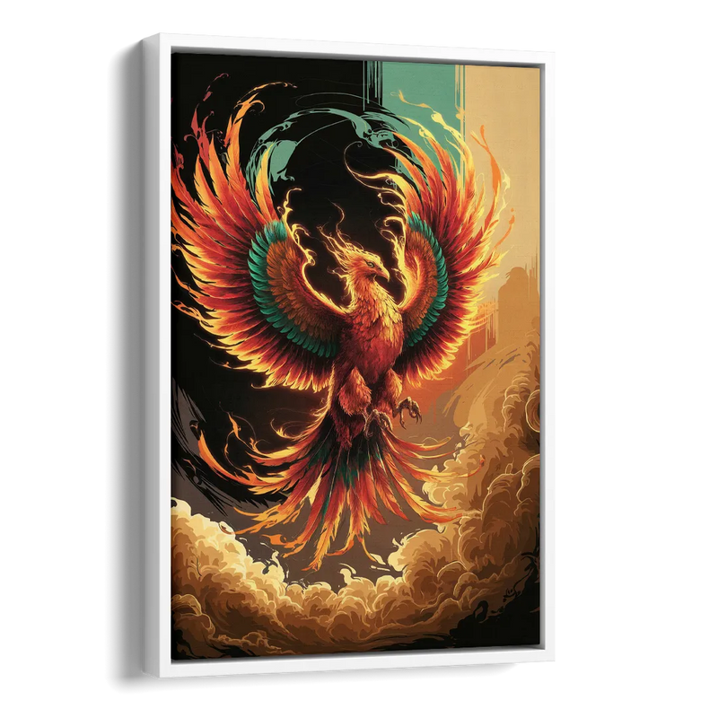 Phoenix Bird Abstract Artwork Side - White Canvas Wall Art