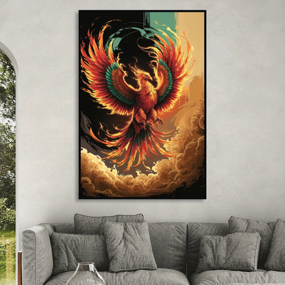 Phoenix Bird Abstract Artwork Sitting Room - Black Canvas Wall Art