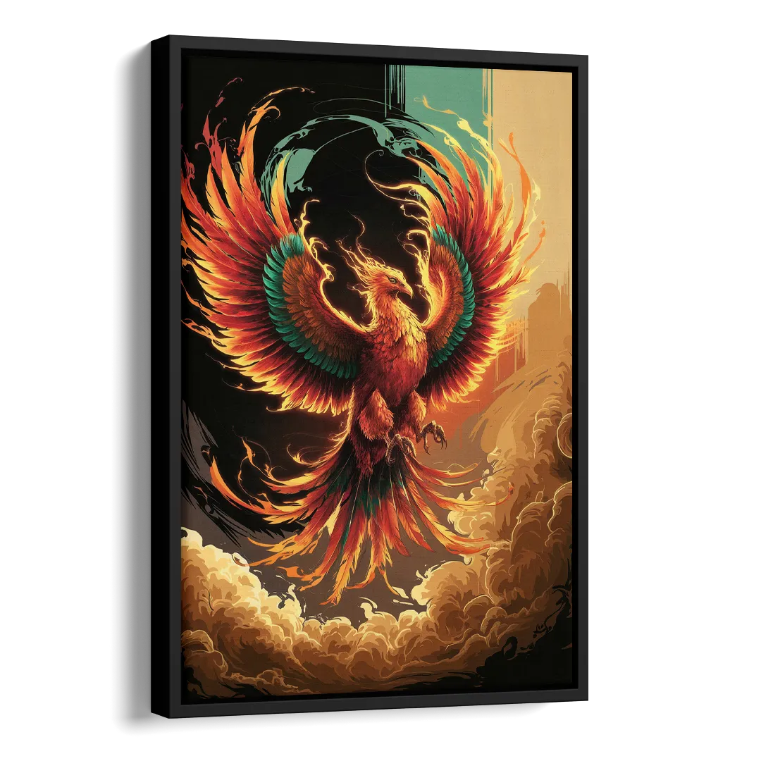 Phoenix Bird Abstract Artwork Side - Black Canvas Wall Art