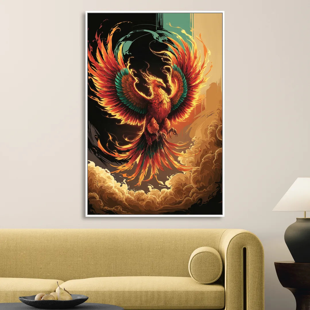 Phoenix Bird Abstract Artwork Sitting Room - White Canvas Wall Art