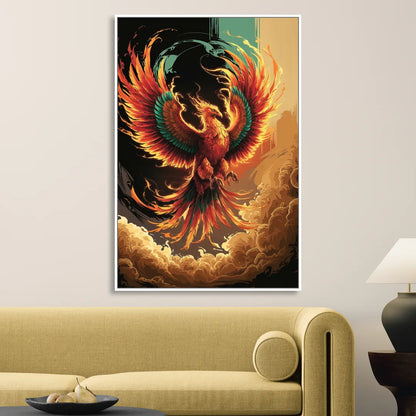 Phoenix Bird Abstract Artwork Sitting Room - White Canvas Wall Art